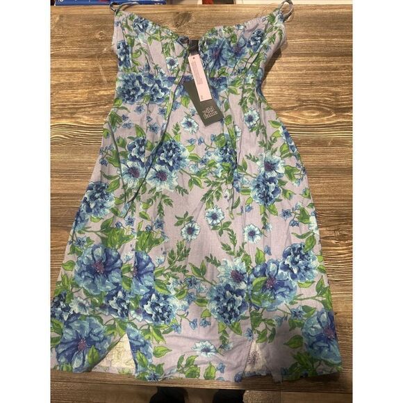 Women's Ruched Linen Slip Dress - Wild Fable Blue Floral Size XS. NWT. 1 - Picture 3 of 6